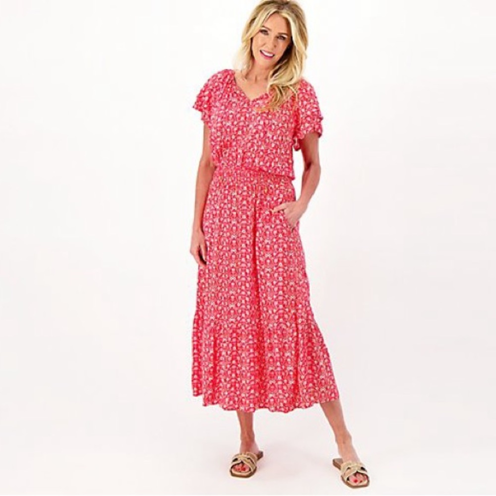 Destination 365 Petite Printed Short-Sleeve Midi Dress - Red (sz) A596752